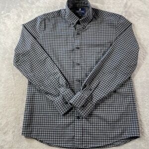 Wool & Prince Mens Regular Fit Button Down Shirt Gray Plaid Long Sleeve Size M